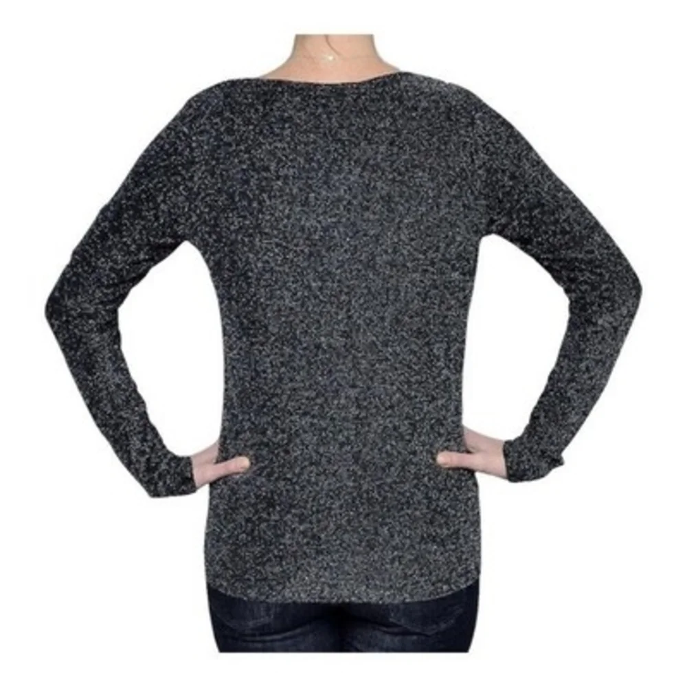 MICHAEL KORS Womens Blouse M Black Metallic Silver Lurex Long Sleeve Top EXC